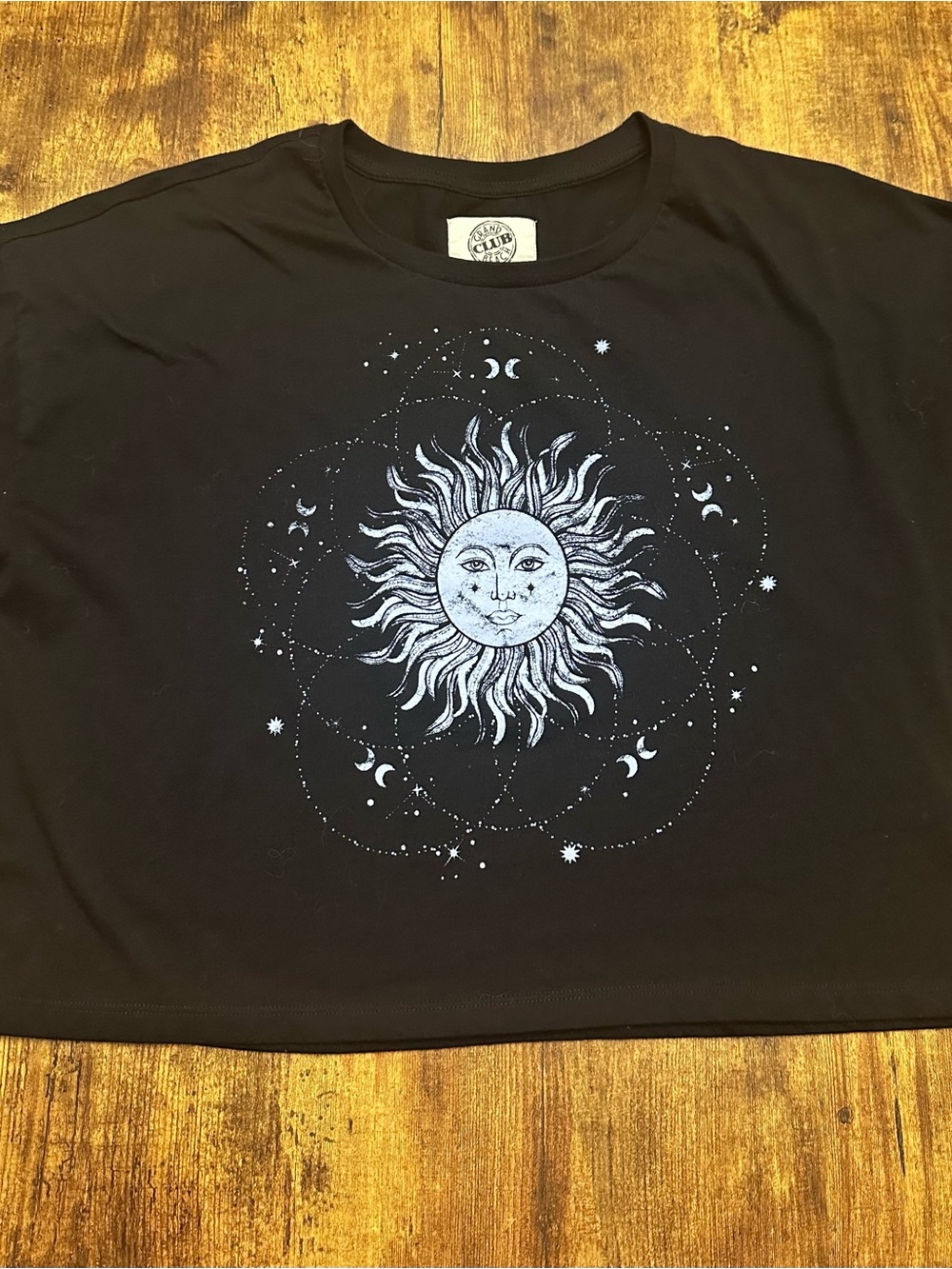 Grand Club Beach Black Sun & Moon Graphic Crop Top #159